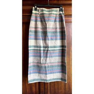 Vintage 26” Waist Denim Maxi Skirt Striped Rodeo Cowgirl Western Boho Prairie